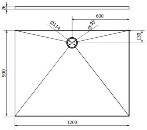 Easylux Solid Shower douchebak solid surface 1200 x 900 x 26 mm - wit mat - inclusief afdekplaatje