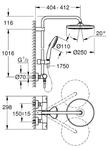 Grohe Tempesta System 250 douchesysteem met douchethermostaat - chroom