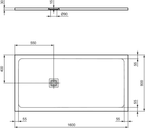 Ideal Standard Ultra Flat S+ douchebak 1600 x 800 mm - pure white