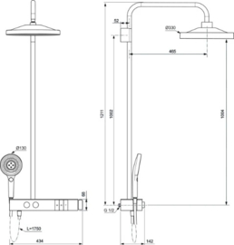 Ideal Standard Solos douchesysteem met CeraTherm douchethermostaat met LED-verlichting - hoofddouche 330 mm 3F 12 l/min - IdealRain Solos handdouche 130 mm 8 l/min - IdealFlex 1/2 x 1750 mm - Brushed Gun Metal