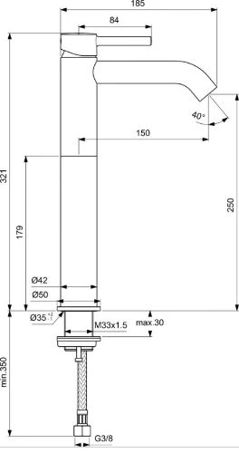 Ideal Standard Ceraline eengreepswastafelmengkraan - chroom - zonder lediging - verhoogd