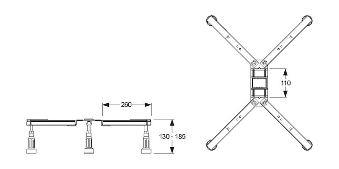 Mepa BW ECO douchepoten regelbaar 125-190 mm - 5-poot voor douchebak