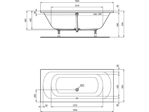 Easylux Como inbouw duo bad acryl 1800 x 800 mm - wit - middenafloop - zonder poten