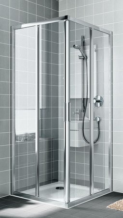 Kermi Cada XS E2L hoekinstap halfdeur links 900 x 2000 mm - verstelbaarheid 875-900 mm - veiligheidsglas ESG helder Clean - profiel : zilver hoogglans