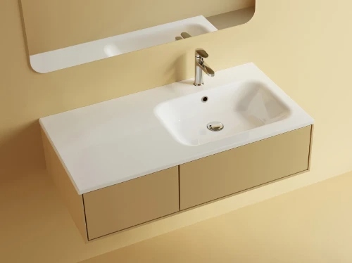 Easylux Klaire wastafelblad kunstmarmer met 1 waskom rechts 1000 x 460 mm - wit mat - voorgeboord kraangat