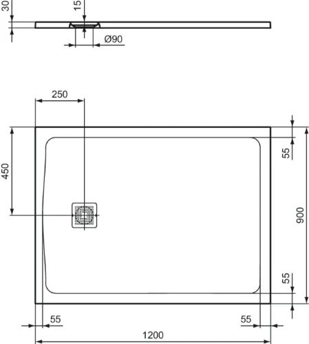 Ideal Standard Ultra Flat S+ douchebak 1200 x 900 mm - pure white