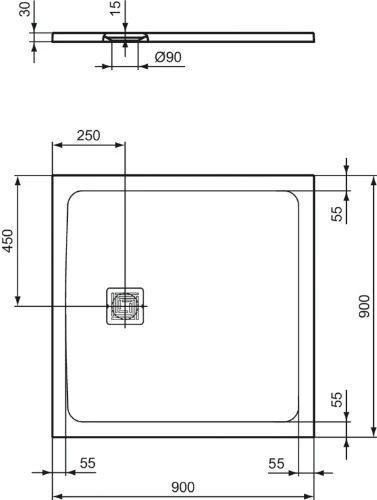 Ideal Standard Ultra Flat S+ douchebak 900 x 900 mm - pure white
