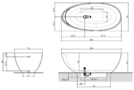 Antonio Lupi Eclipse Small vrijstaand bad cristalplant 1600 x 750 x 530 mm - wit