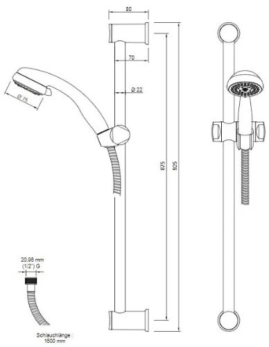 Easylux C50 doucheset 900 mm - handdouche 3 standen (8 l/m) - flexibel 1600 mm - chroom