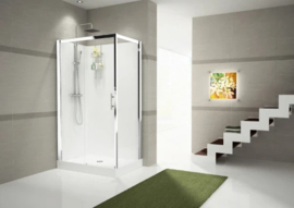 DOUCHECABINE NOVELLINI VERDI 120 - 90 o 206 ! chroom veiligheidsglas helder schuifdeur rechts+wand+witte glazen achterwand