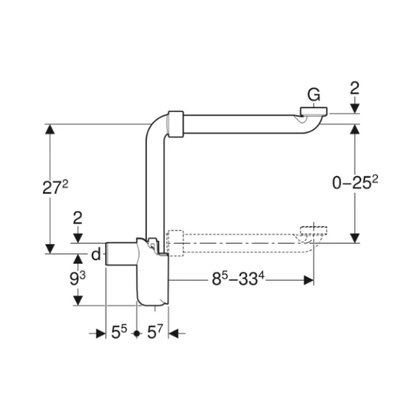 Geberit PP enkele buissifon plaatsbesparend 5/4 x 32 mm - wit - voor badkamermeubels