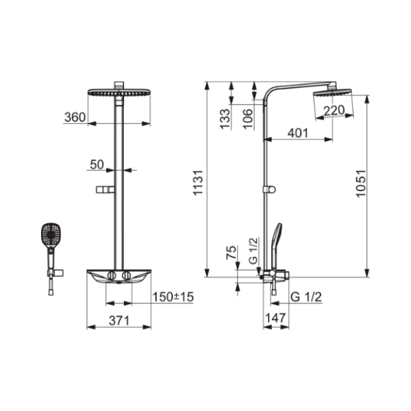 Hansa Hansaemotion douchesysteem - wit/chroom - thermostaat - hoofddouche vierkant 220 x 360 mm - handdouche - doucheflexibel 1/2 x 1750 mm