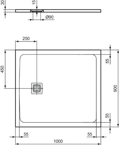 Ideal Standard Ultra Flat S+ douchebak 1000 x 900 mm - pure white