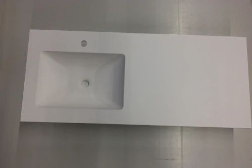 Easylux Solid wastafelblad in solid surface met 1 waskom links 1400 x 500 x 20 mm - wit mat - met kraangat