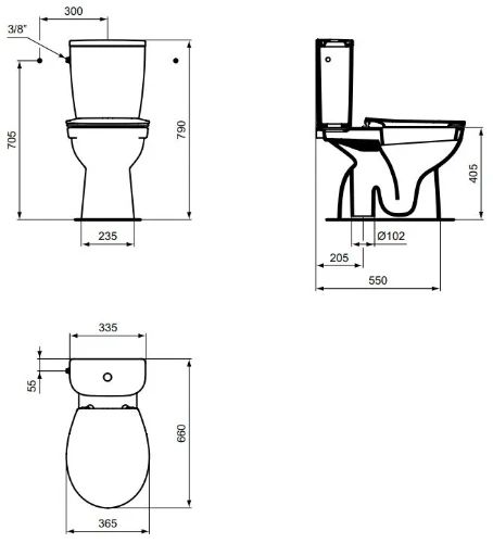 Easylux Alpha staand toilet 365 x 660 mm - wit - uitgang C/AO - met bevestiging