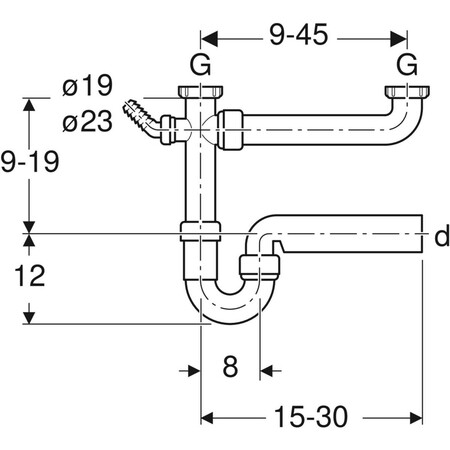 Geberit PP dubbele buissifon 6/4 x 40 mm - wit - met wasmachineaansluiting