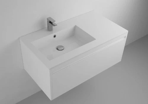 Easylux Quadra wastafelblad kunstmarmer met 1 waskom links 900 x 500 mm - wit