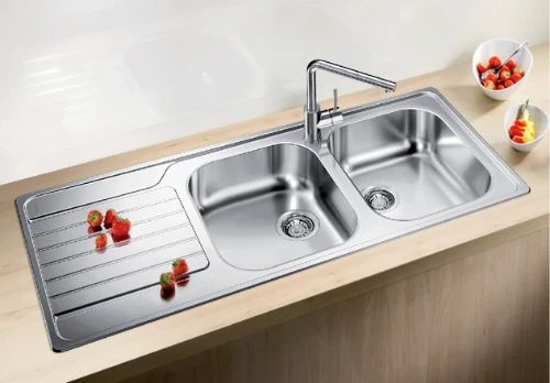 Blanco Dinas inb spoeltafel omkeerb incl garnituur rvs 18/10 8S 116x50cm