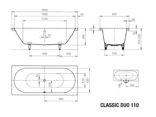 Kaldewei Classic Duo bad plaatstaal 1800 x 800 x 430 mm - wit - zonder poten