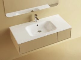 Easylux Klaire wastafelblad kunstmarmer met 1 waskom midden 1000 x 460 mm - wit mat - voorgeboord kraangat