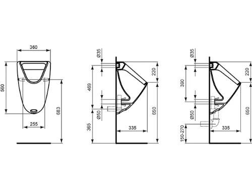 Ideal Standard Astor urinoir 540 x 360 x 335 mm - wit - achteraansluiting