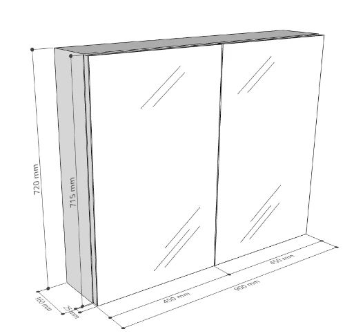Easylux Kivu spiegelkast zonder verlichting met 2 deuren 900 x 720 x 160 mm - wit - zonder combibox