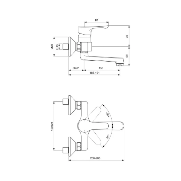 Easylux Alpha keukenmengkraan wandmodel - chroom - sprong 150 mm