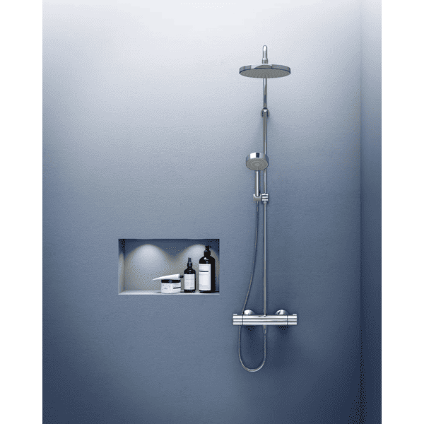 Hansa Hansamicra douchethermostaatset - chroom - Micra douchethermostaat - hoofddouche rond 200 mm - handdouche - doucheflexivel 1/2 x 1750 mm