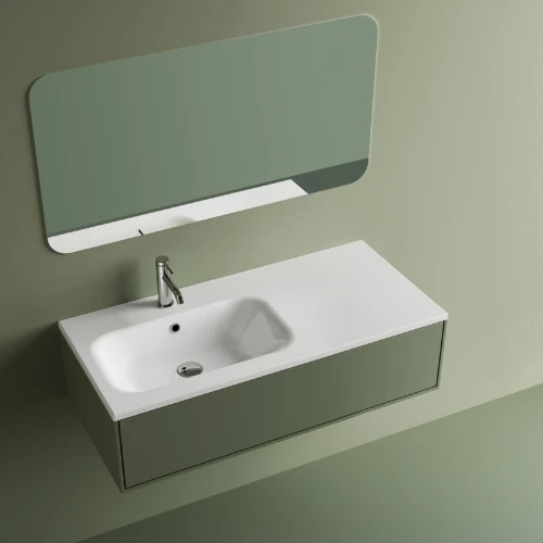 Easylux Klaire wastafelblad kunstmarmer met 1 waskom links 1000 x 460 mm - wit shiny - voorgeboord kraangat