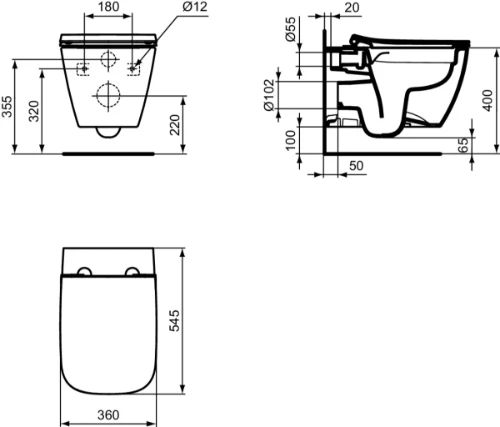 Ideal Standard i.life B hangtoilet PACK Rimless+ (hangtoilet verdoken bevestiging + toiletzitting en deksel sandwich softclosing) zonder spoelrand - Glossy White