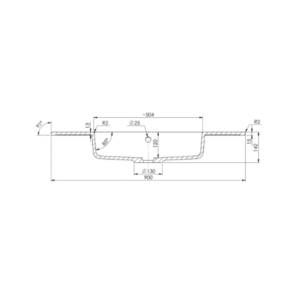 Easylux Quadra wastafelblad kunstmarmer met 1 waskom midden 900 x 500 mm - wit mat