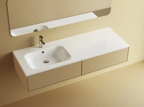Easylux Klaire wastafelblad kunstmarmer met 1 waskom links 1400 x 460 mm - wit mat - voorgeboord kraangat