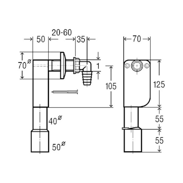 Viega Universal PP inbouwsifon voor wasmachine WMA x 40/50 mm - wit/chroom