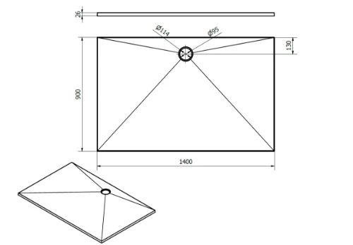 Easylux Solid Shower douchebak solid surface 1400 x 900 x 26 mm - wit mat - inclusief afdekplaatje