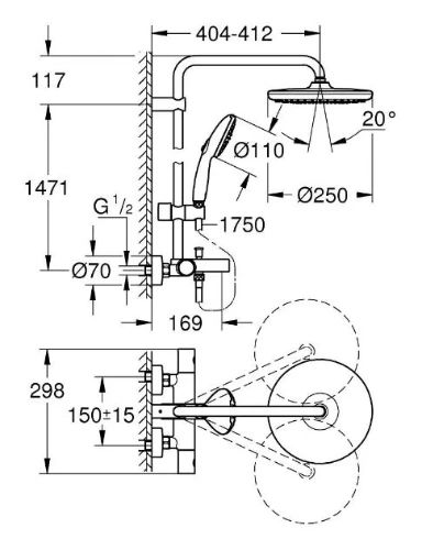 Grohe Tempesta System 250 douchesysteem met badthermostaat - chroom