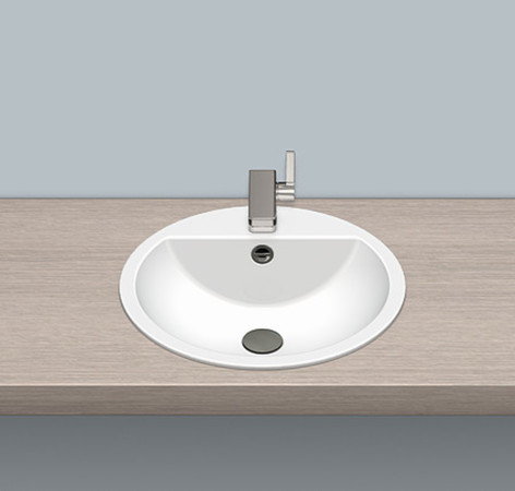 Alape EB.S450H plaatstaal inbouwwastafel 450 x 450 mm - met kraangat - met overloop - emaille binnen/buiten - wit