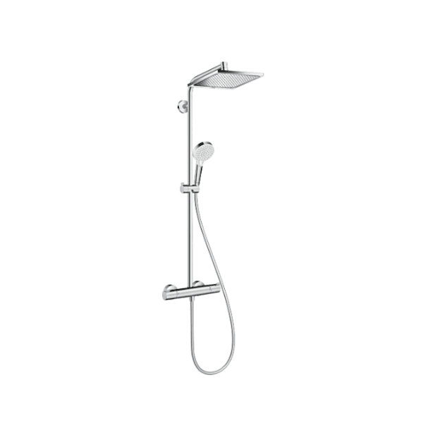 Hansgrohe Crometta E 240 1jet ecoSmart Showerpipe douchesysteem - chroom - thermostaat - hoofddouche 240 mm vierkant - handdouche Crometta S 2jet