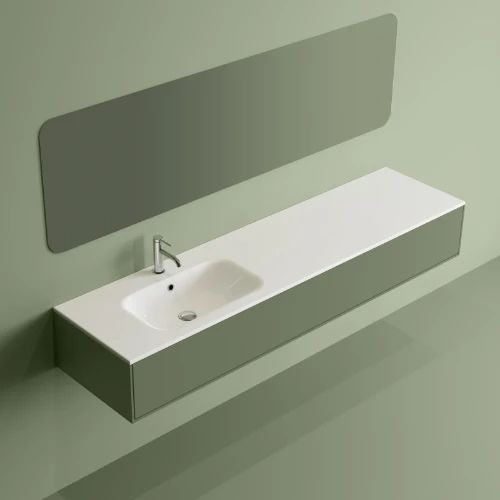 Easylux Klaire wastafelblad kunstmarmer met 1 waskom links 1800 x 460 mm - wit shiny - voorgeboord kraangat