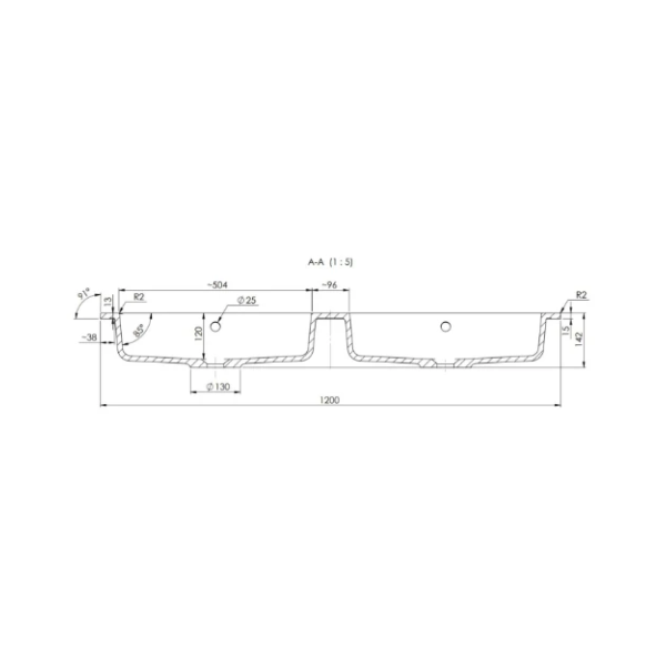 Easylux Quadra wastafelblad kunstmarmer met 2 waskommen 1200 x 500 mm - wit