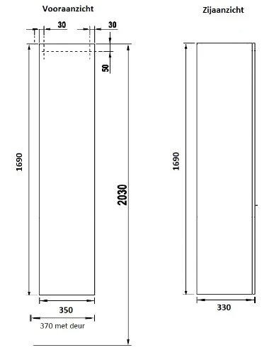 Easylux Kivu kolomkast met 1 deur 350 x 330 x 1690 mm - wit - omkeerbaar