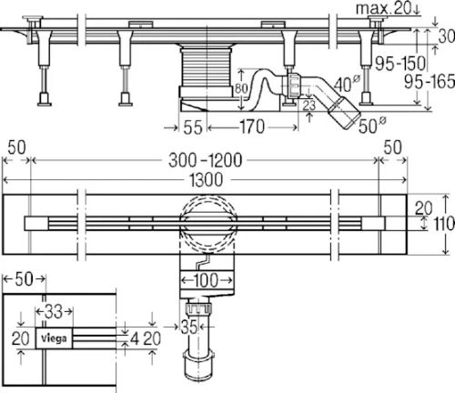 Viega Advantix Vario douchegoot 300-1200 mm - RVS - inkortbaar - model 4965.20