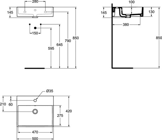 Ideal Standard Strada wastafel 500 x 420 x 145 mm - wit - met kraangat - met overloop