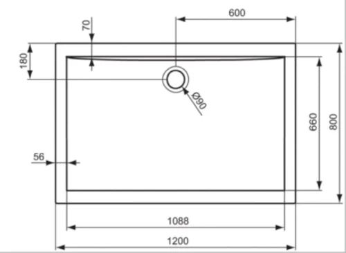 Ideal Standard Ultra Light douchebak acryl 1200 x 800 x 47 mm - wit - afvoeropening 90 mm