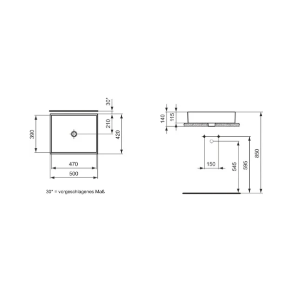 Ideal Standard Strada opbouwwastafel 500 x 420 x 145 mm - wit - zonder kraangat - zonder overloop