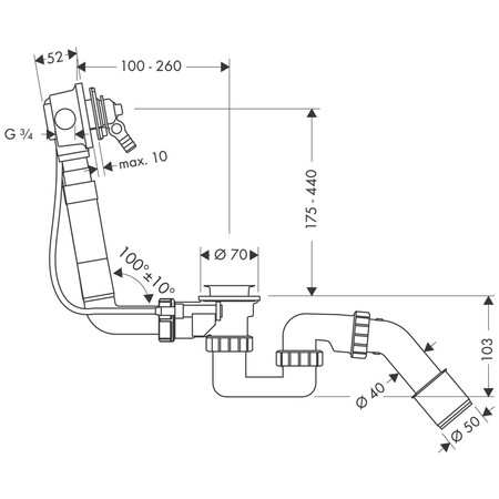 Hansgrohe Exafill badlediging met vulling via de overloop - watertoevoer 3/4
