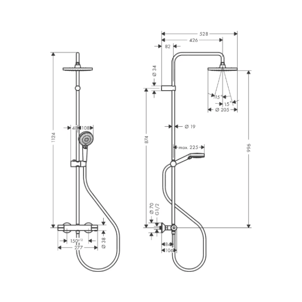 Hansgrohe Vernis Blend Showerpipe 200 1jet Ecosmart douchethermostaatset - chroom