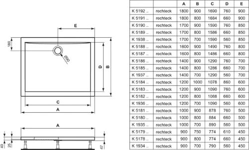 Ideal Standard Ultra Light douchebak acryl 1600 x 800 x 47 mm - wit - afvoeropening 90 mm