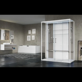 NOVELLINI skill 2a 160x97 ther.+hydr.+sau+regendouche helder glas wit mat/grijswit (douchebak hoge)
