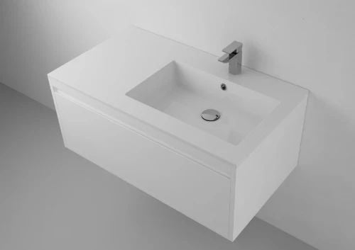 Easylux Quadra wastafelblad kunstmarmer met 1 waskom rechts 900 x 500 mm - wit mat