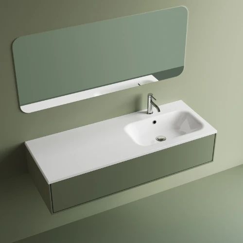 Easylux Klaire wastafelblad kunstmarmer met 1 waskom rechts 1200 x 460 mm - wit shiny - voorgeboord kraangat